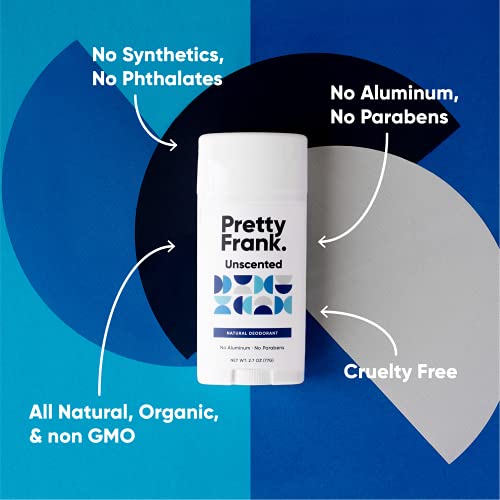 Pretty Frank Natural Deodorant Stick Made with Baking Soda, Unscented 2-Pack | Aluminium-Free Deodorant for Women, Men & Teens | Made with Organic, Safe, Effective Ingredients