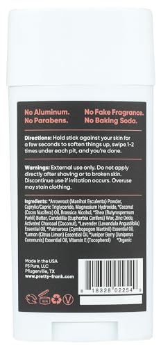 Pretty Frank Natural Aluminum-Free Deodorant Stick with Charcoal, Baking Soda-Free, Charcoal Seaside (1-Pack) | Sensitive Skin Friendly, Effective Odor Control for Women & Men, Organic Ingredients