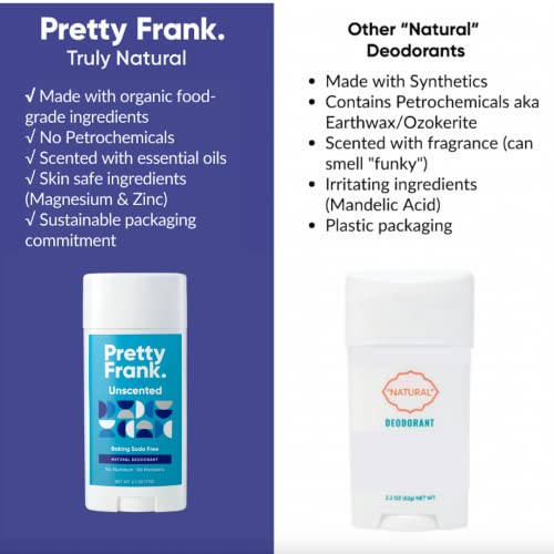 Pretty Frank Natural Baking Soda-Free Deodorant Stick, Woodlands 1-Pack | Aluminium-Free Deodorant for Women, Men & Teens | Made with Organic, Safe, Effective Ingredients
