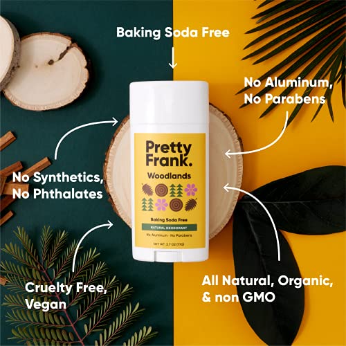 Pretty Frank Natural Baking Soda-Free Deodorant Stick, Woodlands 1-Pack | Aluminium-Free Deodorant for Women, Men & Teens | Made with Organic, Safe, Effective Ingredients