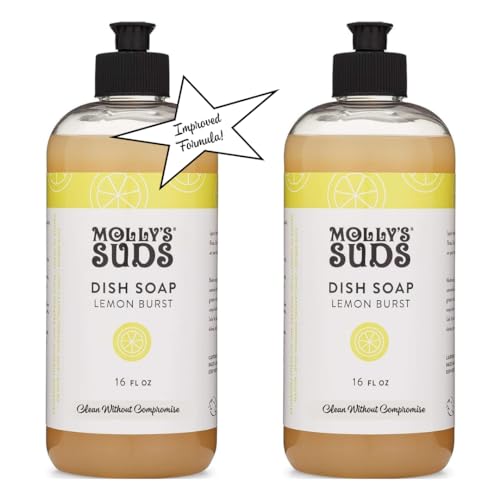 Molly's Suds Natural Liquid Dish Soap | Long-Lasting, Powerful Plant-Powered Ingedients | Herbal Lemon Scent | 16 oz - 2 Pack