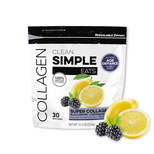 Clean Simple Eats BlackBerry Lemonade Super Collagen, Grass-Fed, Hydrolyzed Types I, II, & III Collagen, 30 Servings