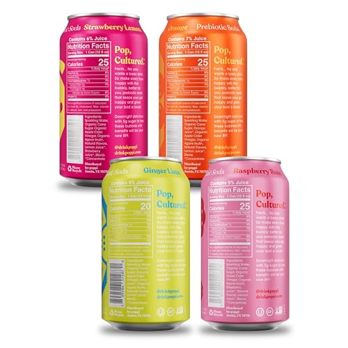 POPPI Sparkling Prebiotic Soda, Beverages w/Apple Cider Vinegar, Seltzer Water & Fruit Juice, 12oz (4 Pack)