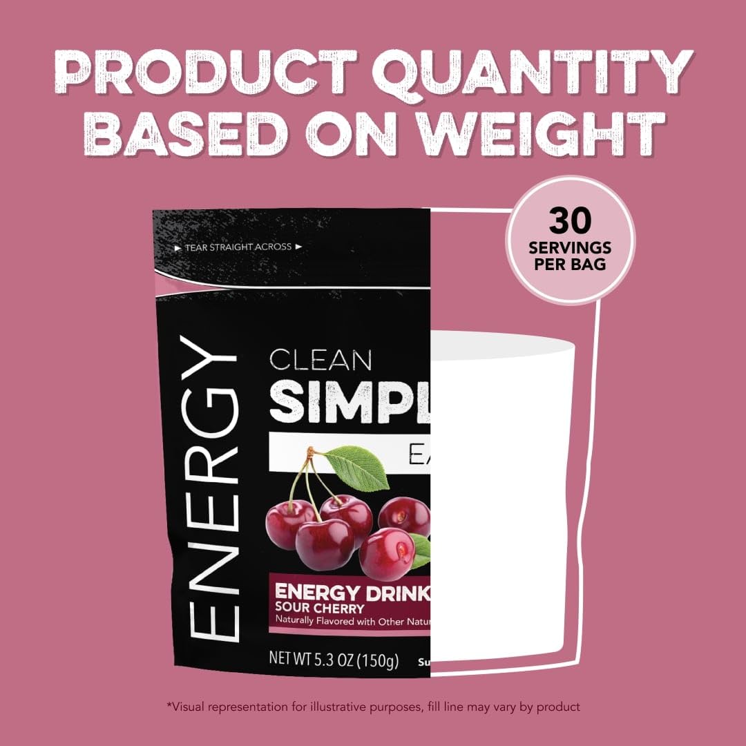 Clean Simple Eats Sour Cherry Energy Drink Mix, with 100mg Caffeine (30 Servings)