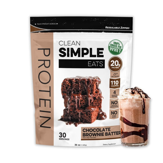 Clean Simple Eats Chocolate Brownie Batter Whey Protein Powder, Natural Sweetened and Cold-Processed 20 Grams of Protein (30 Servings)