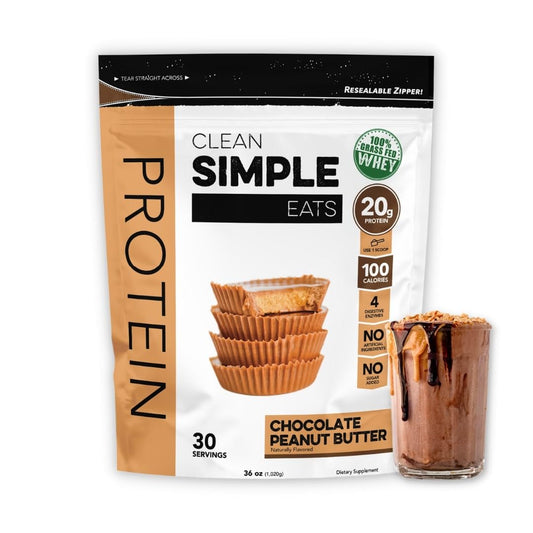 Clean Simple Eats Chocolate Peanut Butter Whey Protein Powder, Natural Sweetened and Cold-Processed Whey Protein Powder, 20 Grams of Protein (30 Servings)