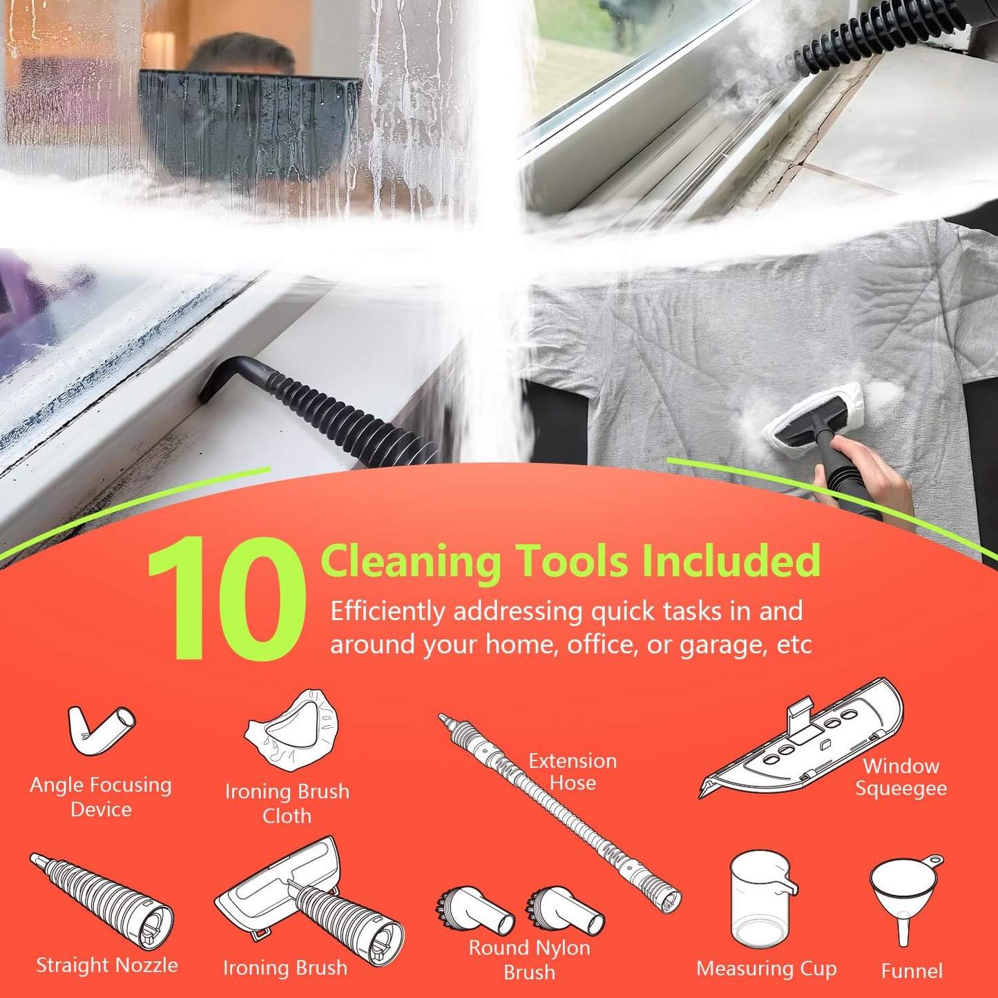 1300W Handheld Steam Cleaner, Pressurized Multi-Surface Steam Cleaner for Home Use with 10pcs Tools and Safety Lock to Remove Grime, Grease, Steamer for Cleaning Floor, Upholstery, Grout and Car