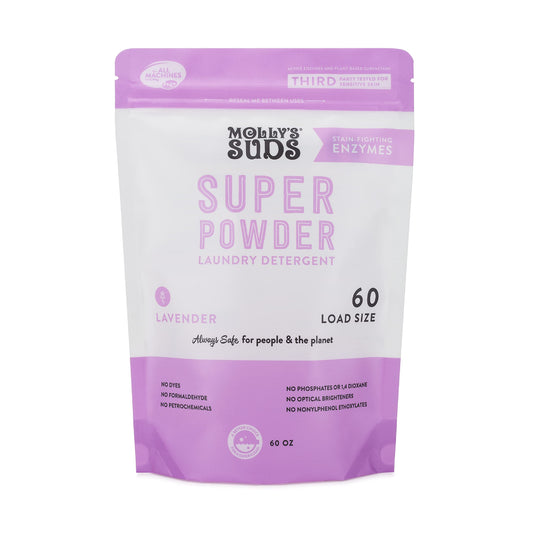 Molly's Suds Super Powder Detergent | Natural Extra Strength Laundry Soap, Stain Fighting | Sensitive Skin | Earth Derived Ingredients | Lavender, 60 Loads