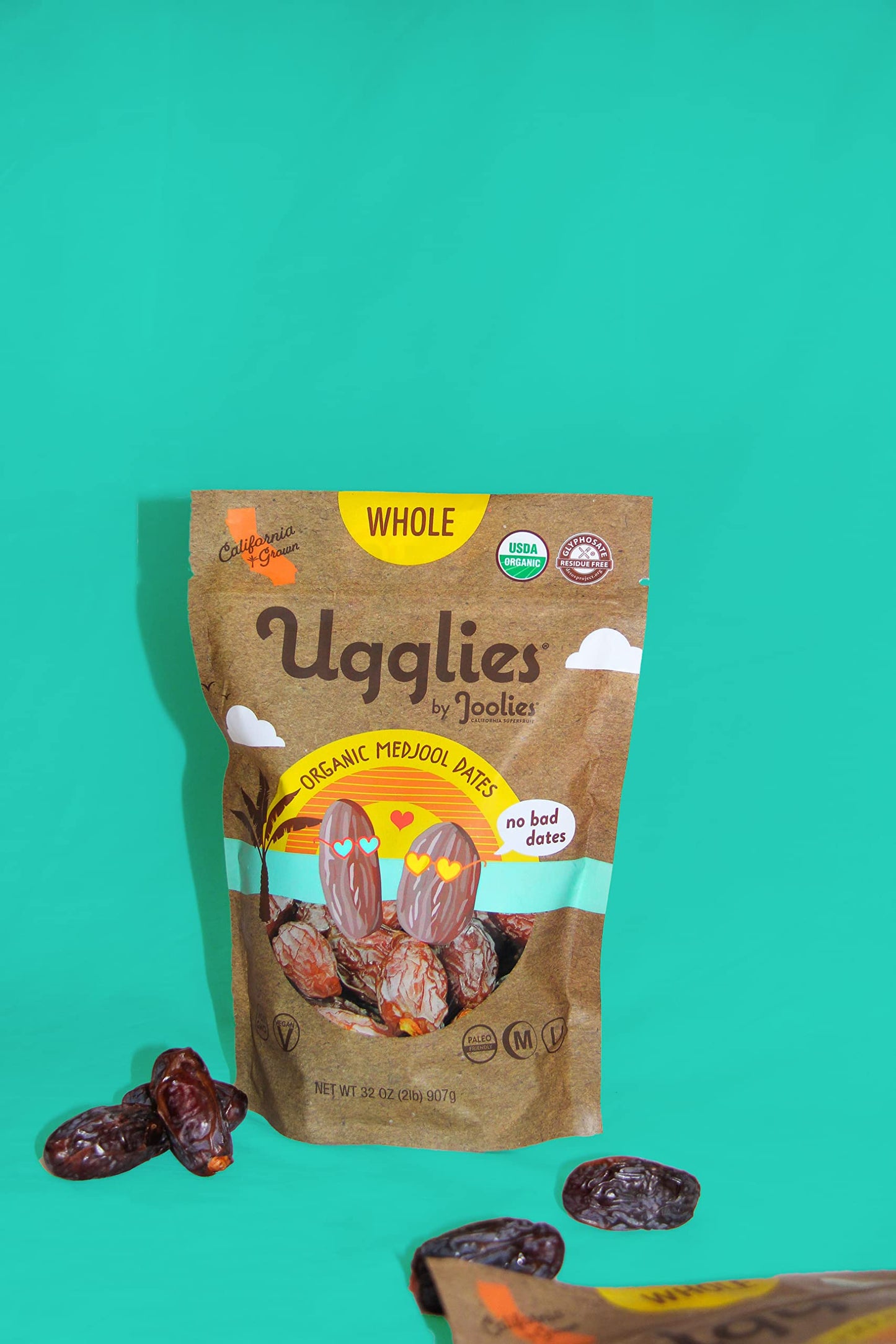 "Ugglies" By Joolies Organic Whole Medjool Dates | 2 Pound Pouch, Pack of 2 | Fresh California Grown Fruit | Vegan, Gluten-Free, Paleo, No Sugar Added | Great Gift for Friends & Famiy